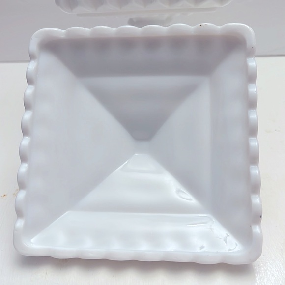 Vintage Milk Glass Large Covered Compote Handpainted Grape Leaves - Picture 8 of 12